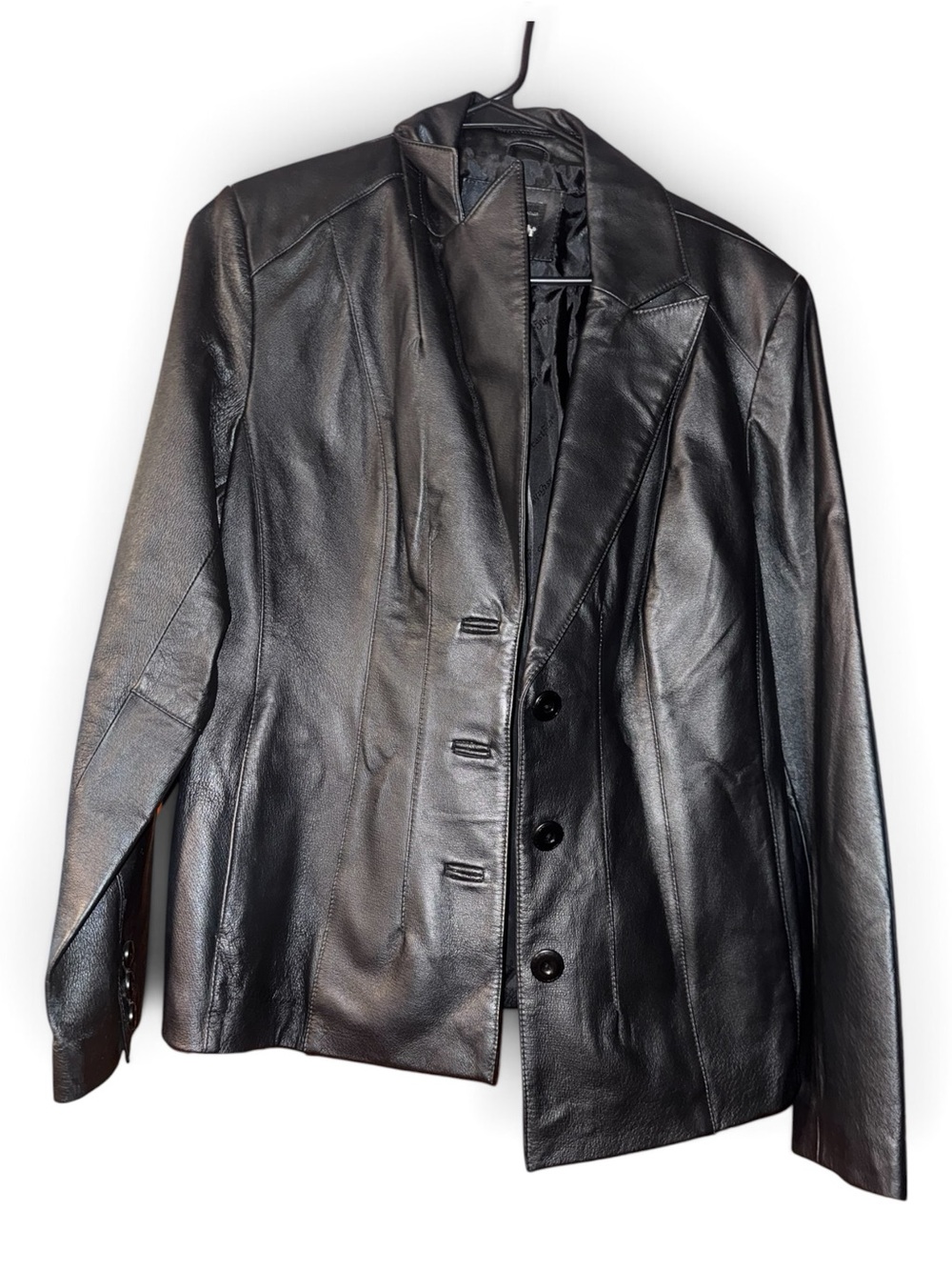 Vintage East 5th Genuine Leather Blazer Jacket Women’s Large Black 90s Y2K